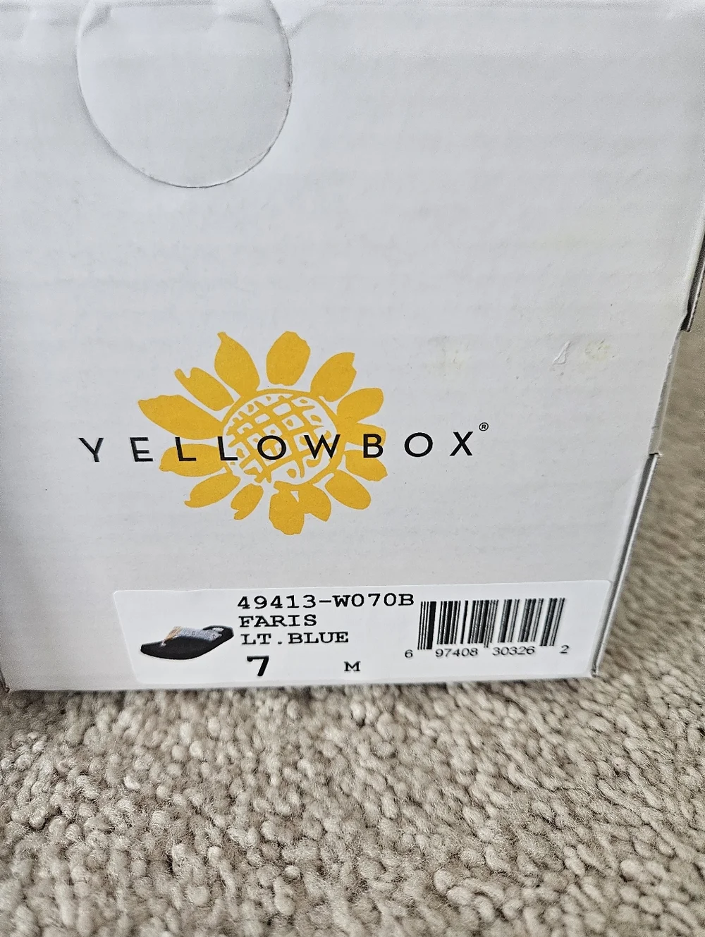 New In Box Yellow Box Yellow Box Faris, Lt. Blue Flip Flop Sizes 7 / 7.5 / 8 - Picture 14 of 16